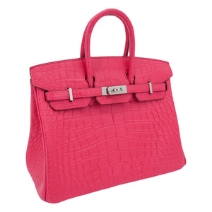 Hermes25cm Birkin Rose Extreme Matte Alligator Palladium Hardware