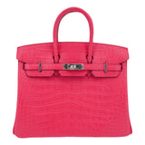 Hermes25cm Birkin Rose Extreme Matte Alligator Palladium Hardware
