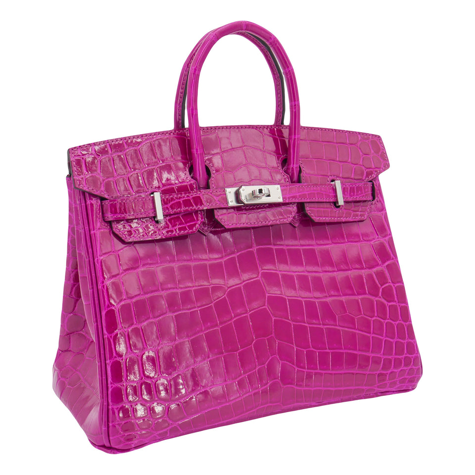 Hermes25cm Birkin Rose Pourpre Shiny Niloticus Crocodile Palladium Hardware