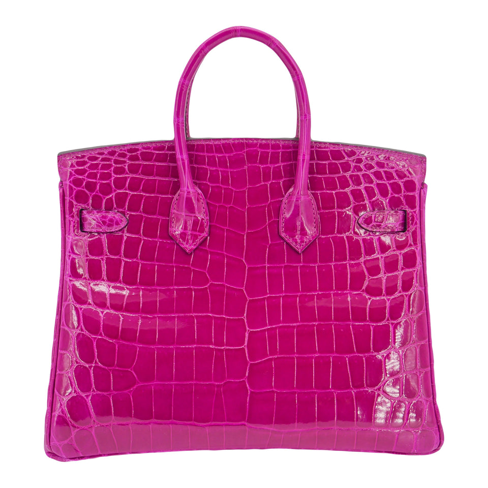 Hermes25cm Birkin Rose Pourpre Shiny Niloticus Crocodile Palladium Hardware