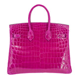 Hermes25cm Birkin Rose Pourpre Shiny Niloticus Crocodile Palladium Hardware