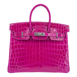 Hermes25cm Birkin Rose Pourpre Shiny Niloticus Crocodile Palladium Hardware