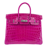 Hermes25cm Birkin Rose Pourpre Shiny Niloticus Crocodile Palladium Hardware