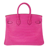 Hermes25cm Birkin Rose Shocking Matte Alligator Palladium Hardware