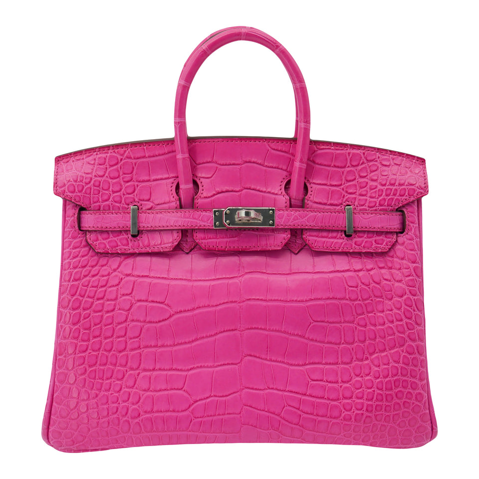 Hermes25cm Birkin Rose Shocking Matte Alligator Palladium Hardware