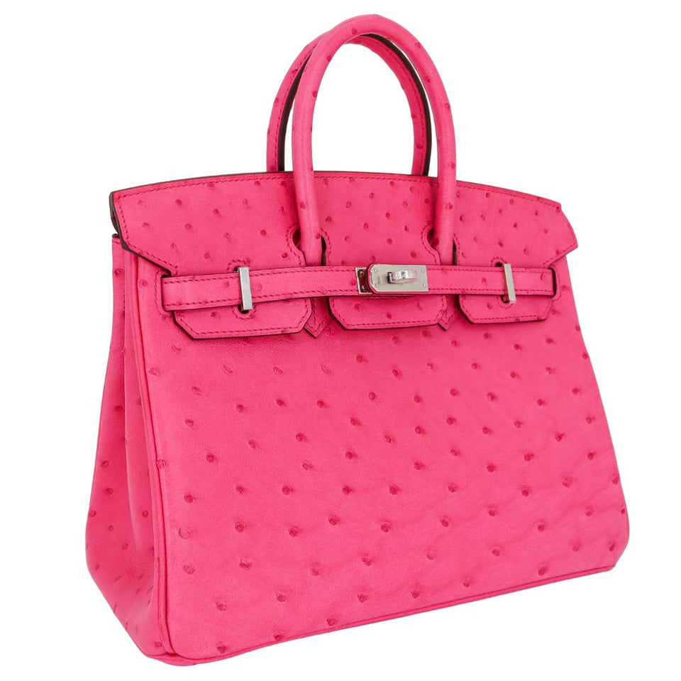Hermes25cm Birkin Rose Tyrien Ostrich Palladium Hardware