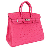 Hermes25cm Birkin Rose Tyrien Ostrich Palladium Hardware