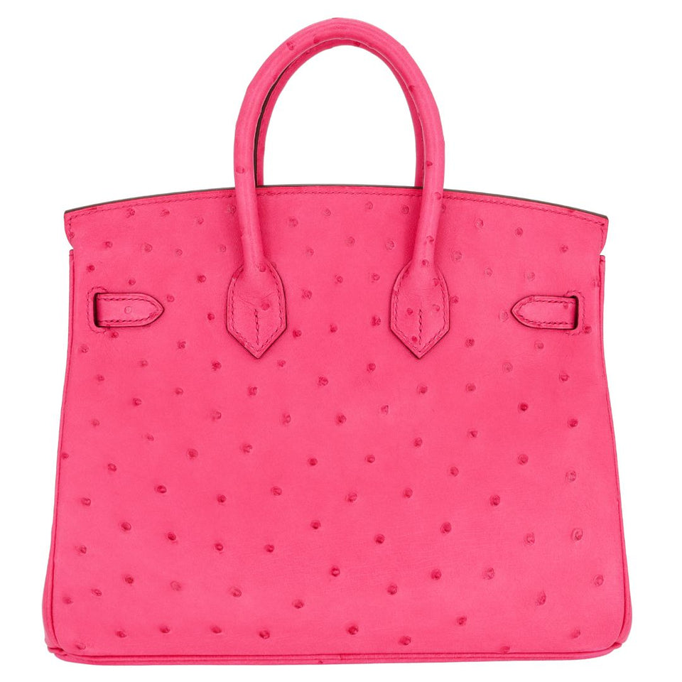 Hermes25cm Birkin Rose Tyrien Ostrich Palladium Hardware