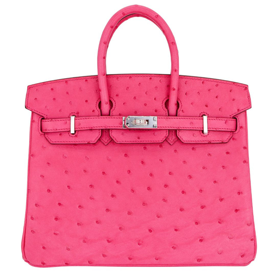 Hermes25cm Birkin Rose Tyrien Ostrich Palladium Hardware