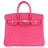 Hermes25cm Birkin Rose Tyrien Ostrich Palladium Hardware