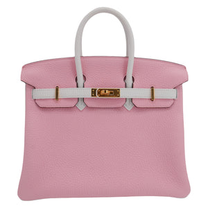 Hermes25cm Birkin Sakura/ White Clemence Leather Gold Hardware
