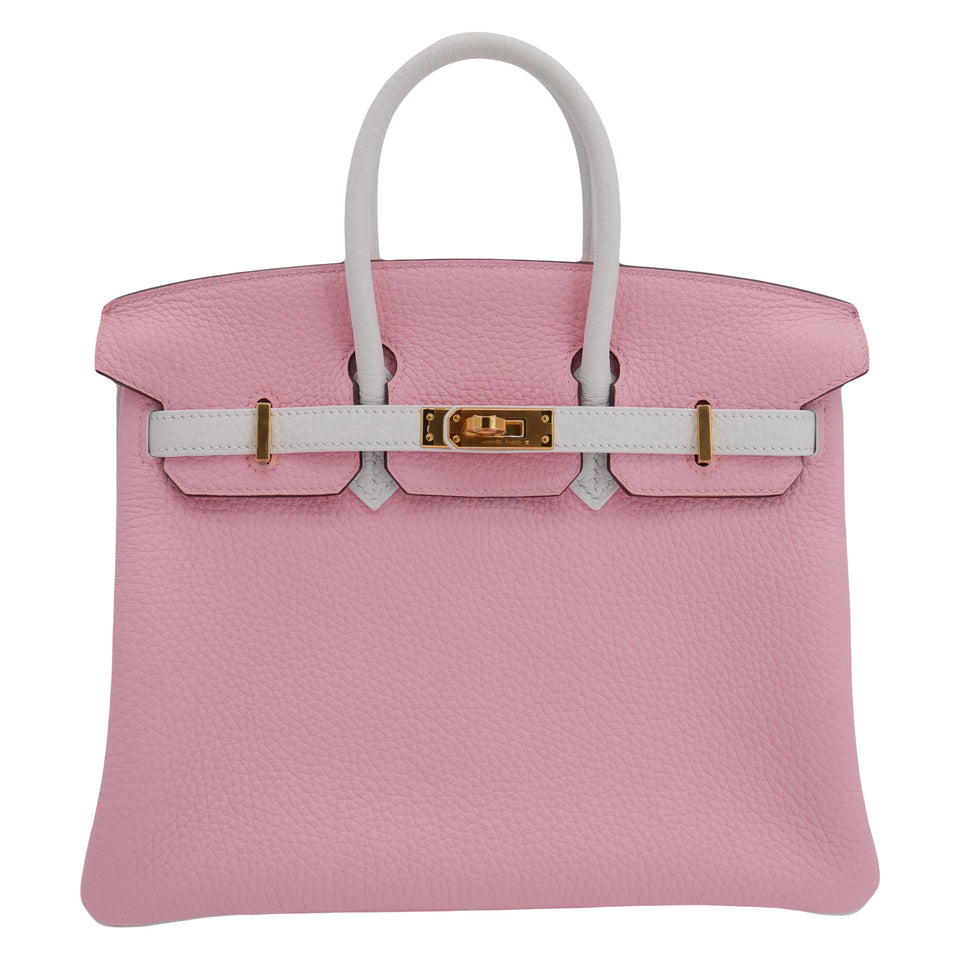 Hermes25cm Birkin Sakura/ White Clemence Leather Gold Hardware