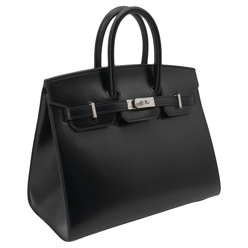 Hermes25cm Birkin Sellier Black Box Calf Leather Palladium Hardware