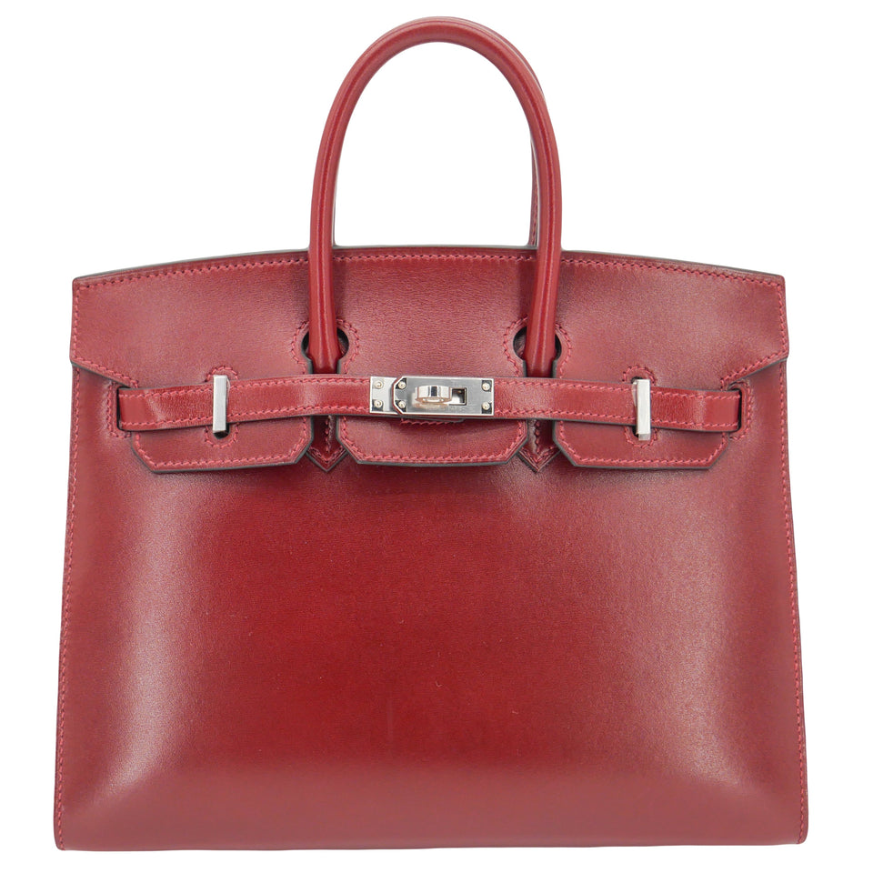 Hermes25cm Birkin Sellier Rouge H Box Calf Leather Palladium Hardware