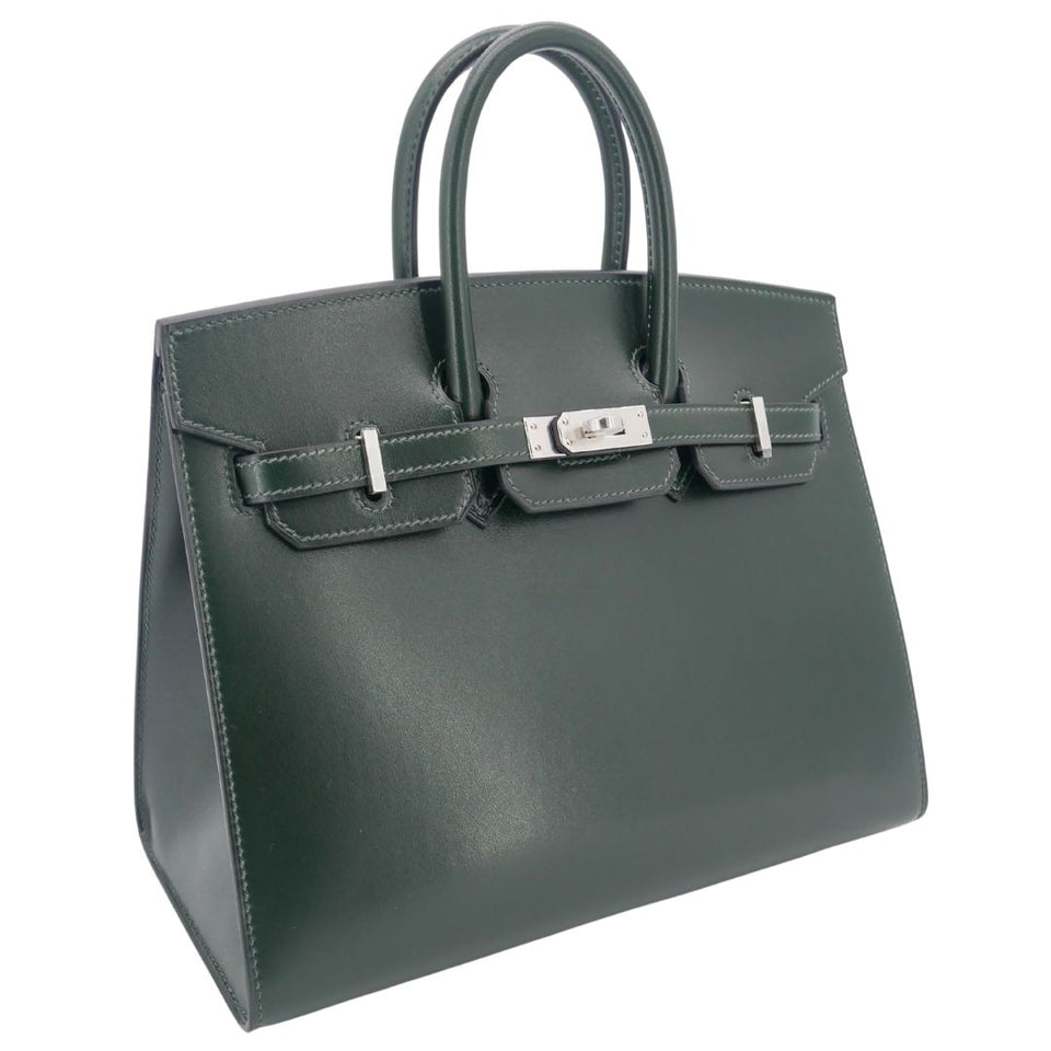Hermes25cm Birkin Sellier Vert Fonce Box Calf Palladium Hardware