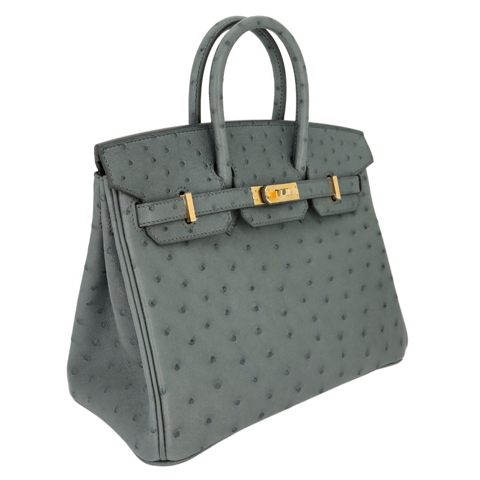 Hermes25cm Birkin Vert Amande Ostrich Gold Hardware