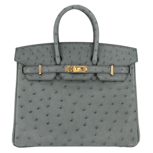 Hermes25cm Birkin Vert Amande Ostrich Gold Hardware