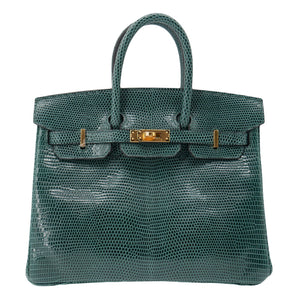 Hermes25cm Birkin Vert Cypress Lizard Gold Hardware