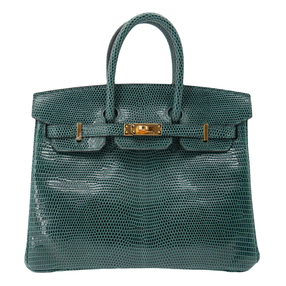 Hermes25cm Birkin Vert Cypress Lizard Gold Hardware