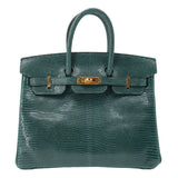 Hermes25cm Birkin Vert Cypress Lizard Gold Hardware