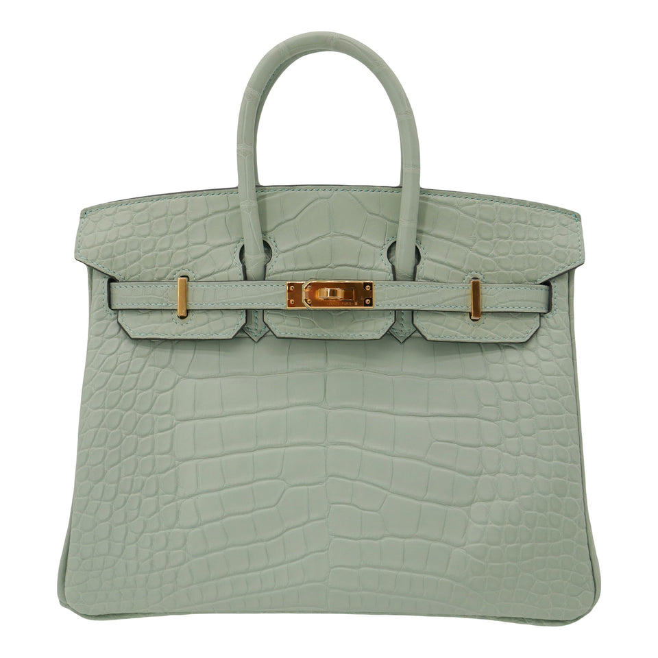 Hermes25cm Birkin Vert d'Eau Matte Alligator Gold Hardware