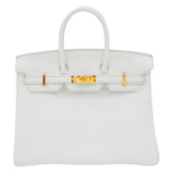 Hermes25cm Birkin White Clemence Leather Gold Hardware
