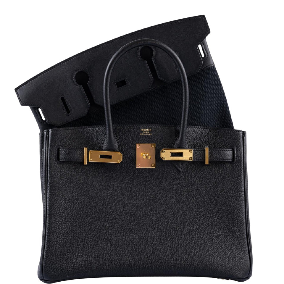 Hermes3 En 1 Birkin 30 Black Togo, Swift and Toile with Gold Hardware