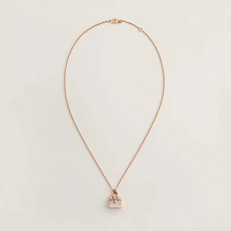 Hermes AMULETTES 18K ROSE GOLD DIAMONDS Birkin PENDANT NECKLACE