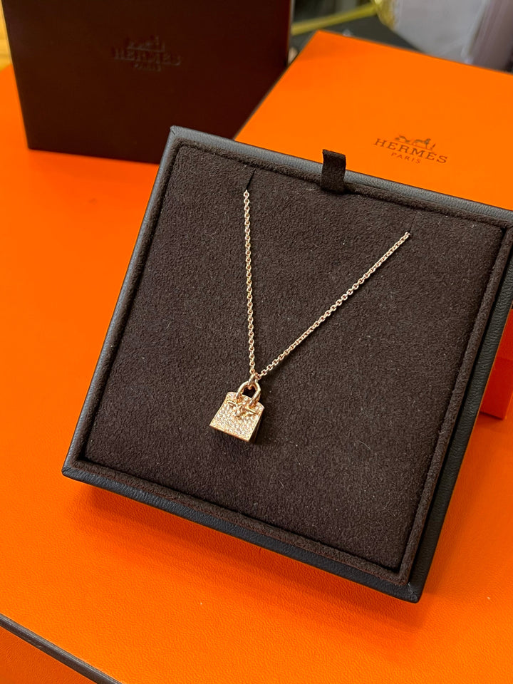 Hermes AMULETTES 18K ROSE GOLD DIAMONDS Birkin PENDANT NECKLACE