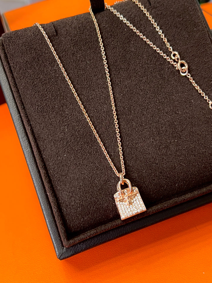 Hermes AMULETTES 18K ROSE GOLD DIAMONDS Birkin PENDANT NECKLACE