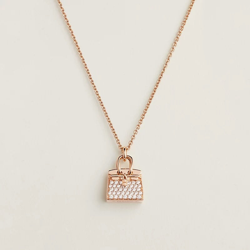Hermes AMULETTES 18K ROSE GOLD DIAMONDS Birkin PENDANT NECKLACE