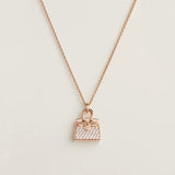 Hermes AMULETTES 18K ROSE GOLD DIAMONDS Birkin PENDANT NECKLACE