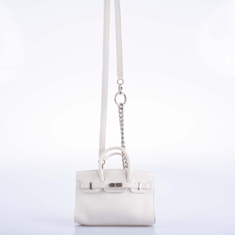 Hermes Birkin 15 Micro White Swift with Palladium Hardware