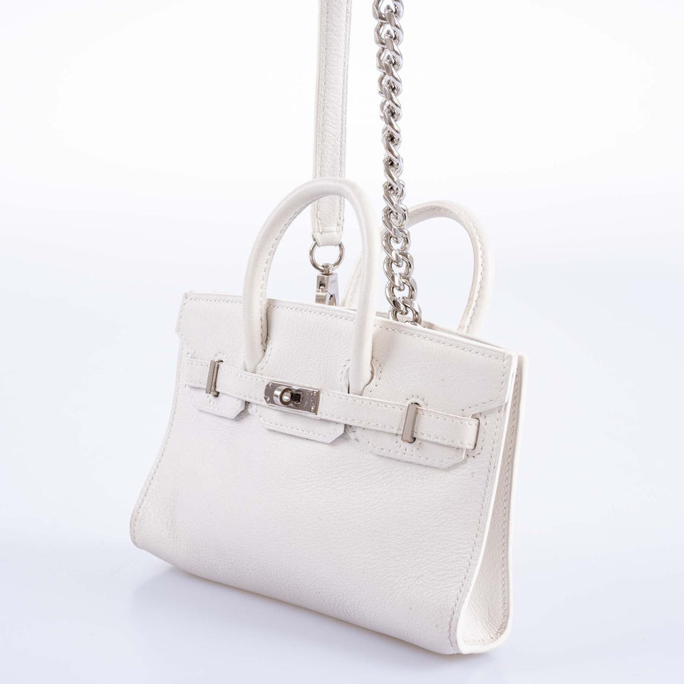 Hermes Birkin 15 Micro White Swift with Palladium Hardware