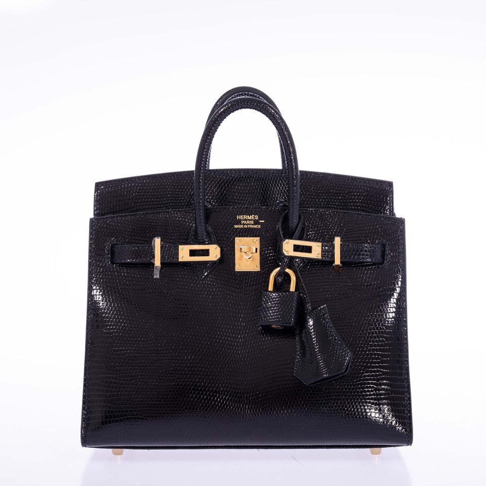Hermes Birkin 20 Sellier Black Varanus Niloticus Lizard Gold Hardware