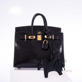 Hermes Birkin 20 Sellier Black Varanus Niloticus Lizard Gold Hardware