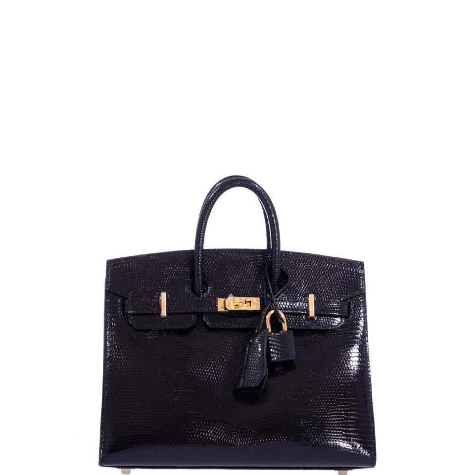 Hermes Birkin 20 Sellier Black Varanus Niloticus Lizard Gold Hardware