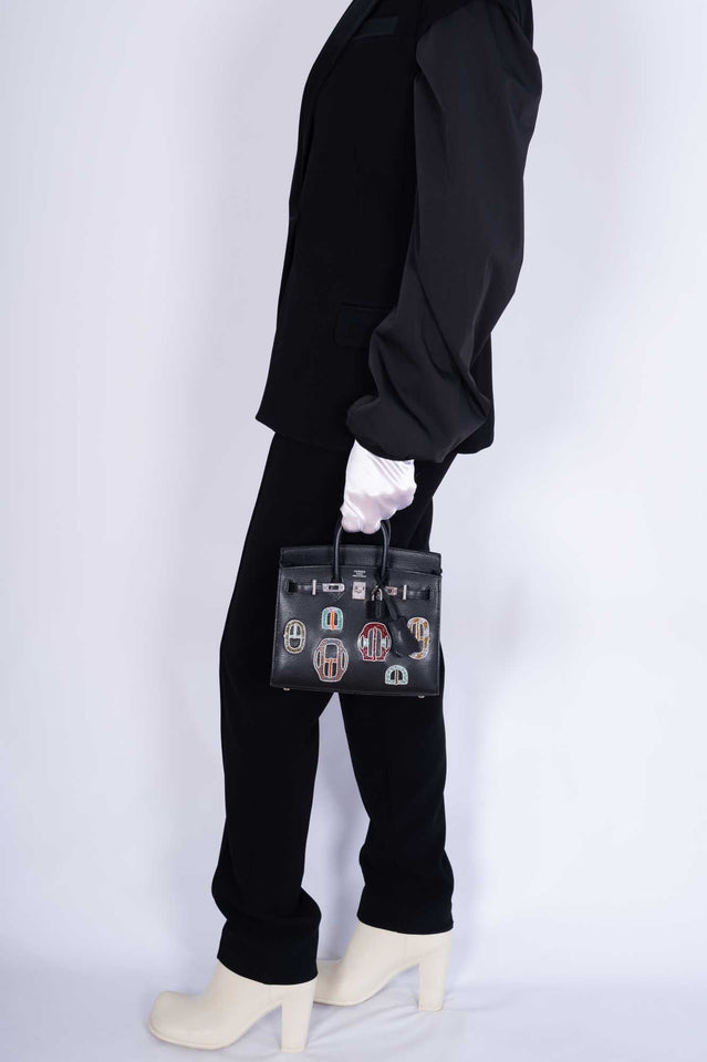 Hermes Birkin 20 Sellier Bouclerie Moderne Black Chèvre Palladium Hardware