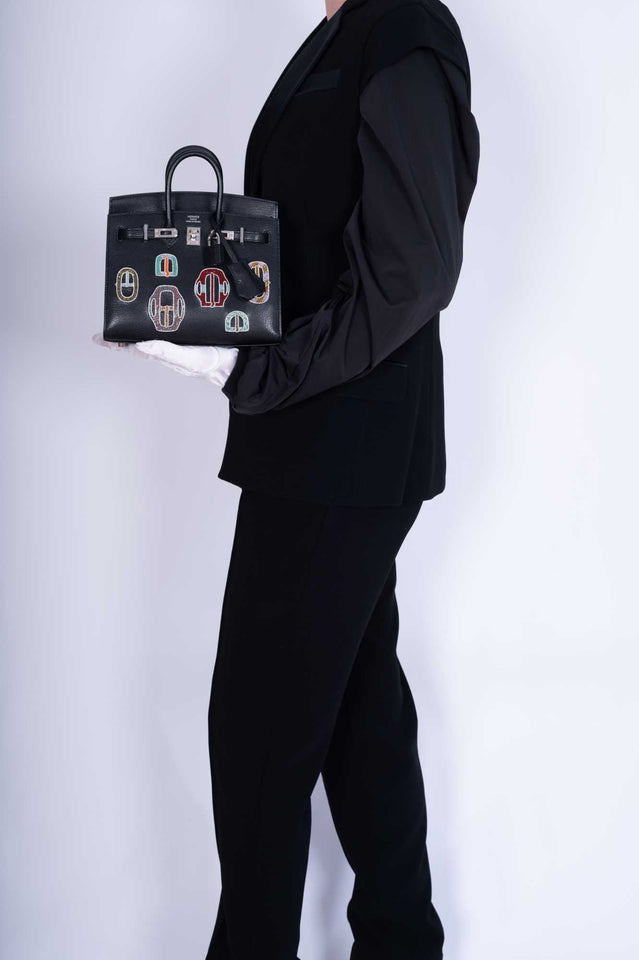 Hermes Birkin 20 Sellier Bouclerie Moderne Black Chèvre Palladium Hardware
