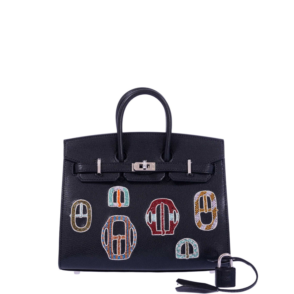Hermes Birkin 20 Sellier Bouclerie Moderne Black Chèvre Palladium Hardware