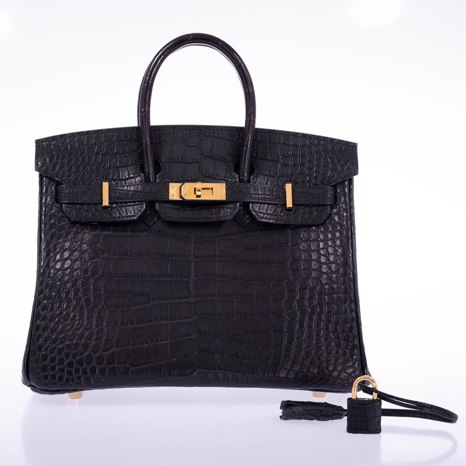 Hermes Birkin 25 Black Matte Alligator Gold Hardware