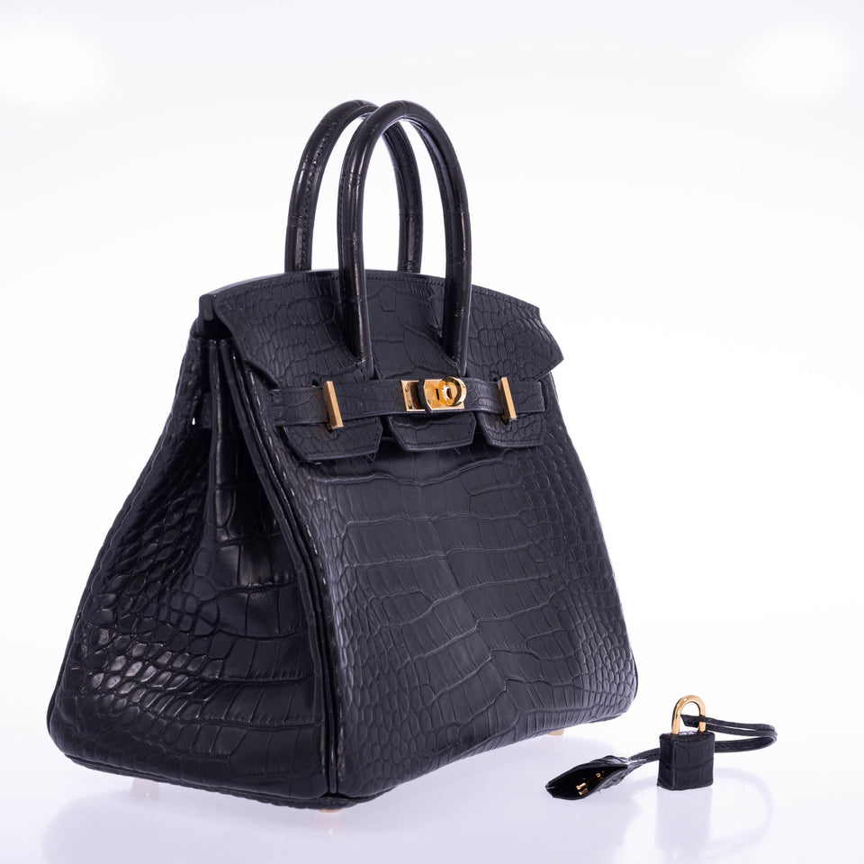 Hermes Birkin 25 Black Matte Alligator Gold Hardware