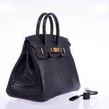 Hermes Birkin 25 Black Matte Alligator Gold Hardware