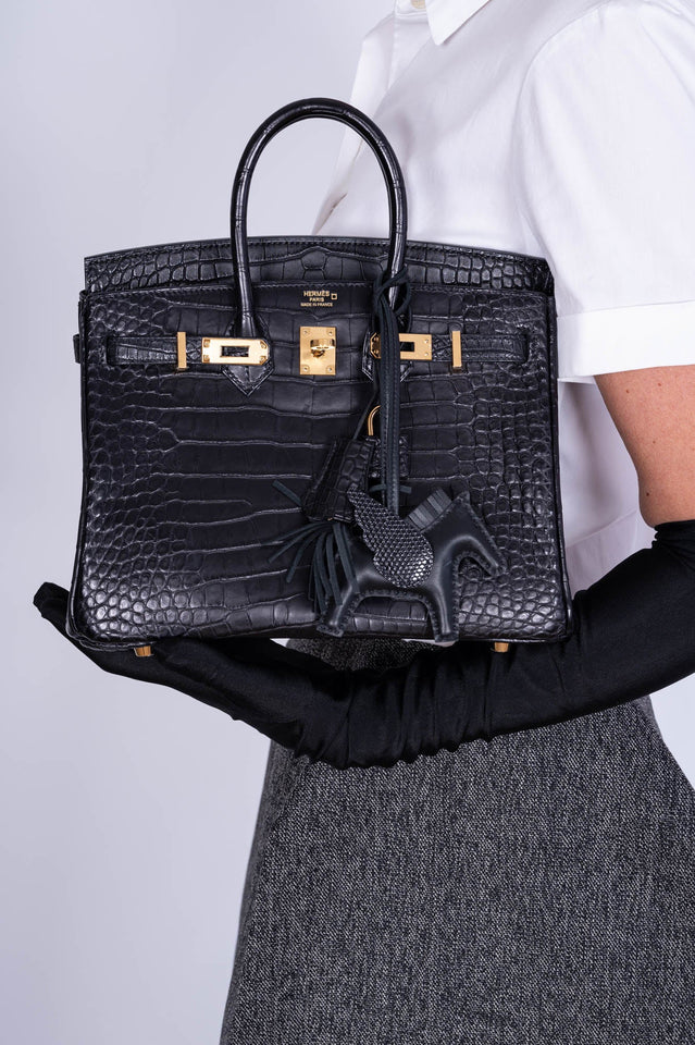 Hermes Birkin 25 Black Matte Alligator Gold Hardware
