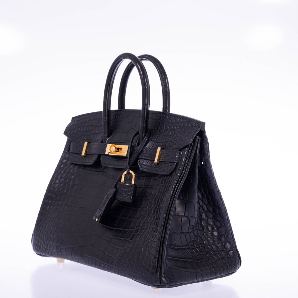 Hermes Birkin 25 Black Matte Alligator Gold Hardware