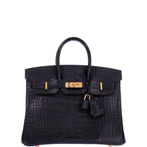Hermes Birkin 25 Black Matte Alligator Gold Hardware