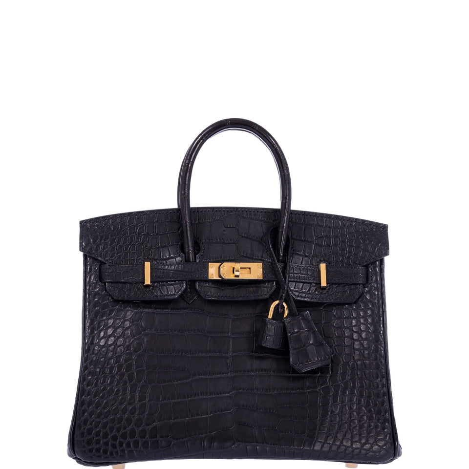 Hermes Birkin 25 Black Matte Alligator Gold Hardware