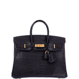 Hermes Birkin 25 Black Matte Alligator Gold Hardware