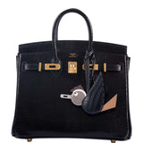 Hermes Birkin 25 Black Shiny Nilo Lizard Gold Hardware