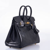 Hermes Birkin 25 Black Shiny Nilo Lizard Gold Hardware